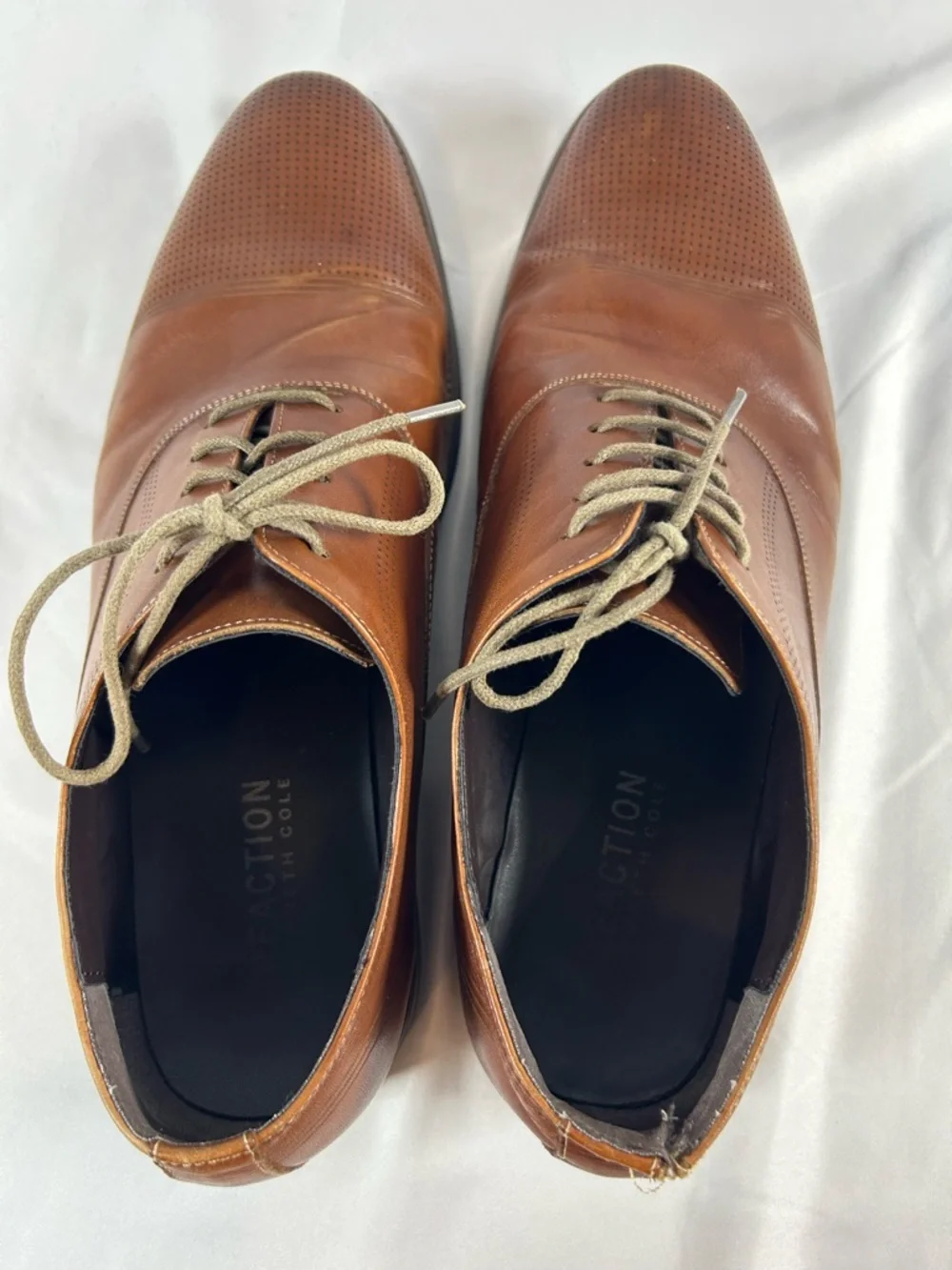 Kenneth Cole Reaction Jean IAL Men's Brown Cap Toe Leather‎ Oxfords 10.5 * flaw